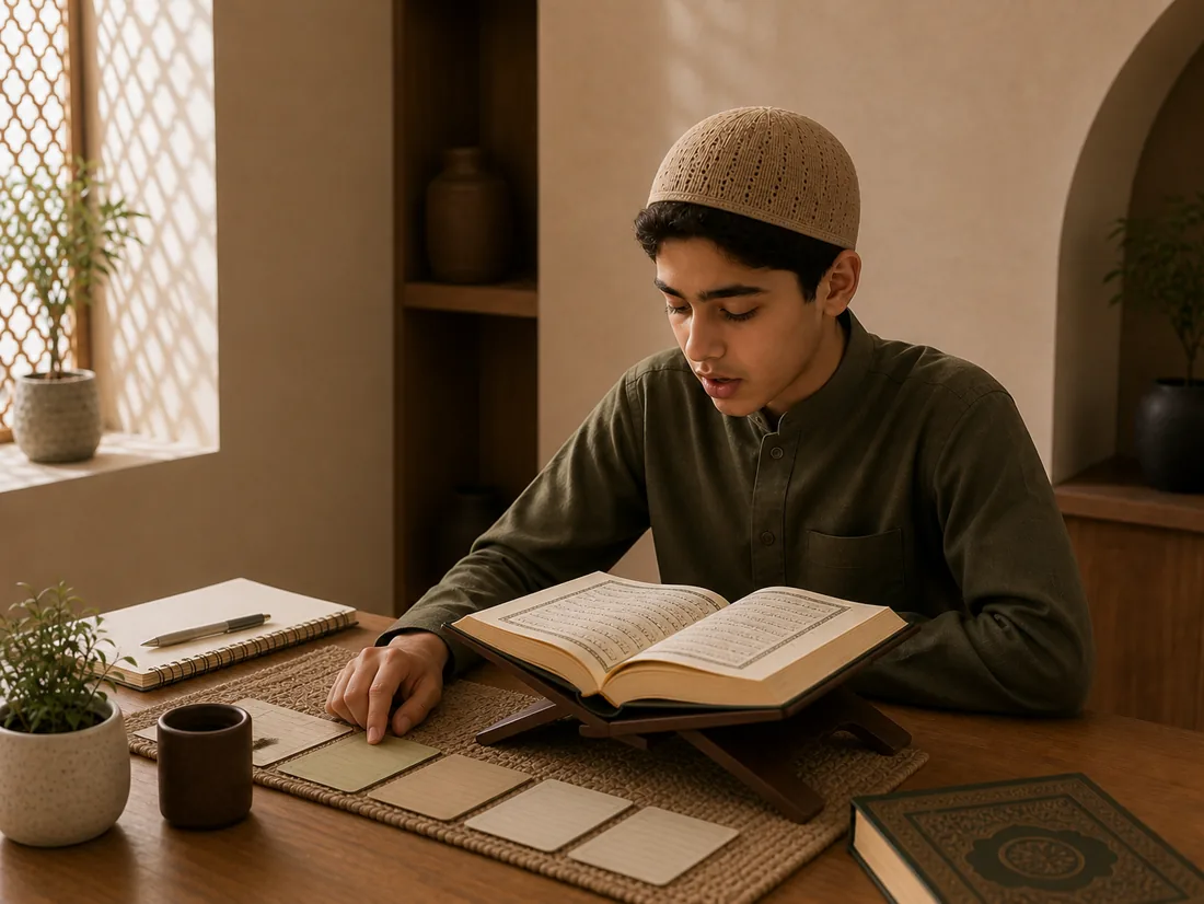 A student memorizing Quran with a structured revision plan